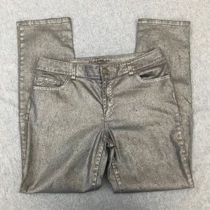 Chico’s silver shimmer jeans with stretch